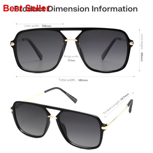 Retro Square Aviator Sunglasses with Polarized UV400 Lenses